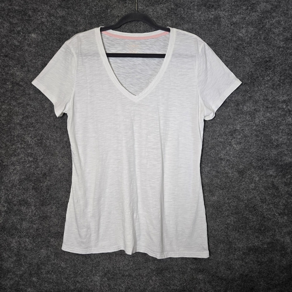 LL BEAN T Shirt Womens XL Reg White Textured Short Sleeve Lightweight Everyday
